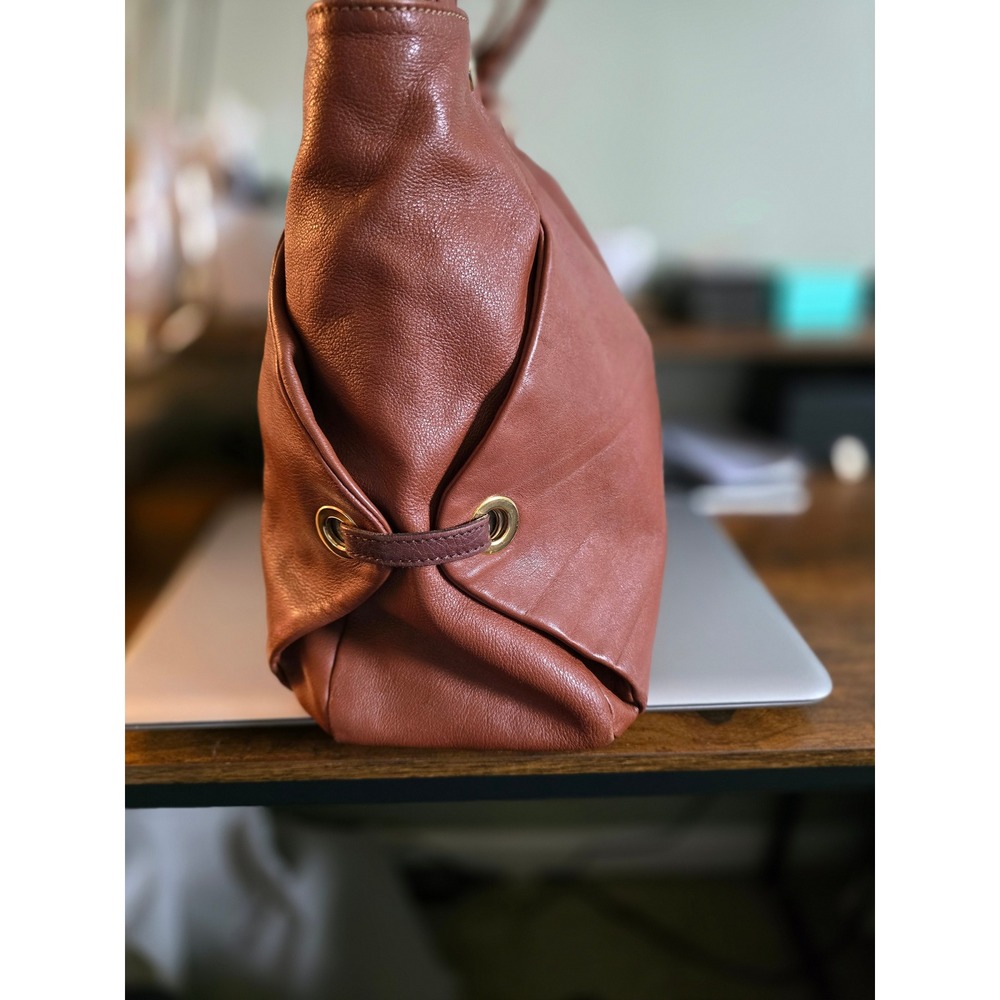 Renzo Costa Brown Pebbled Leather Shoulder Bag Hobo Handbag Gold Tone Hardware - Picture 3 of 15